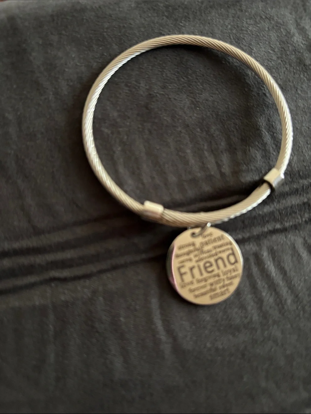 Friend Charm Silver Cable Bangle Bracelet